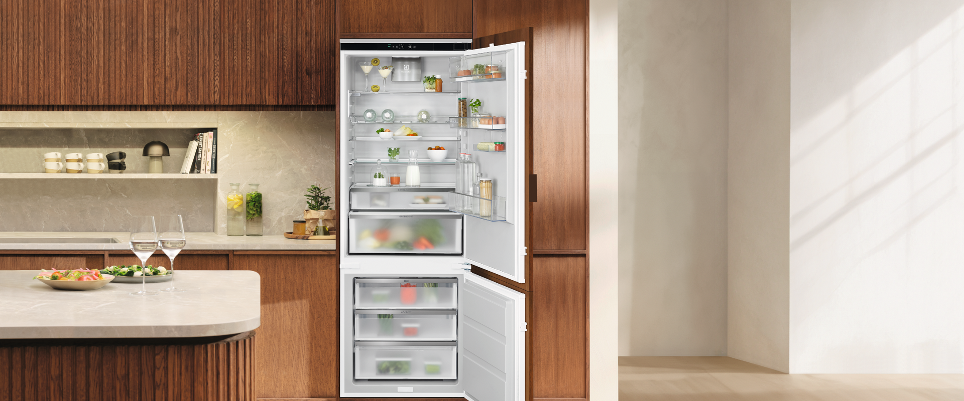 Fridge freezer in kitchen