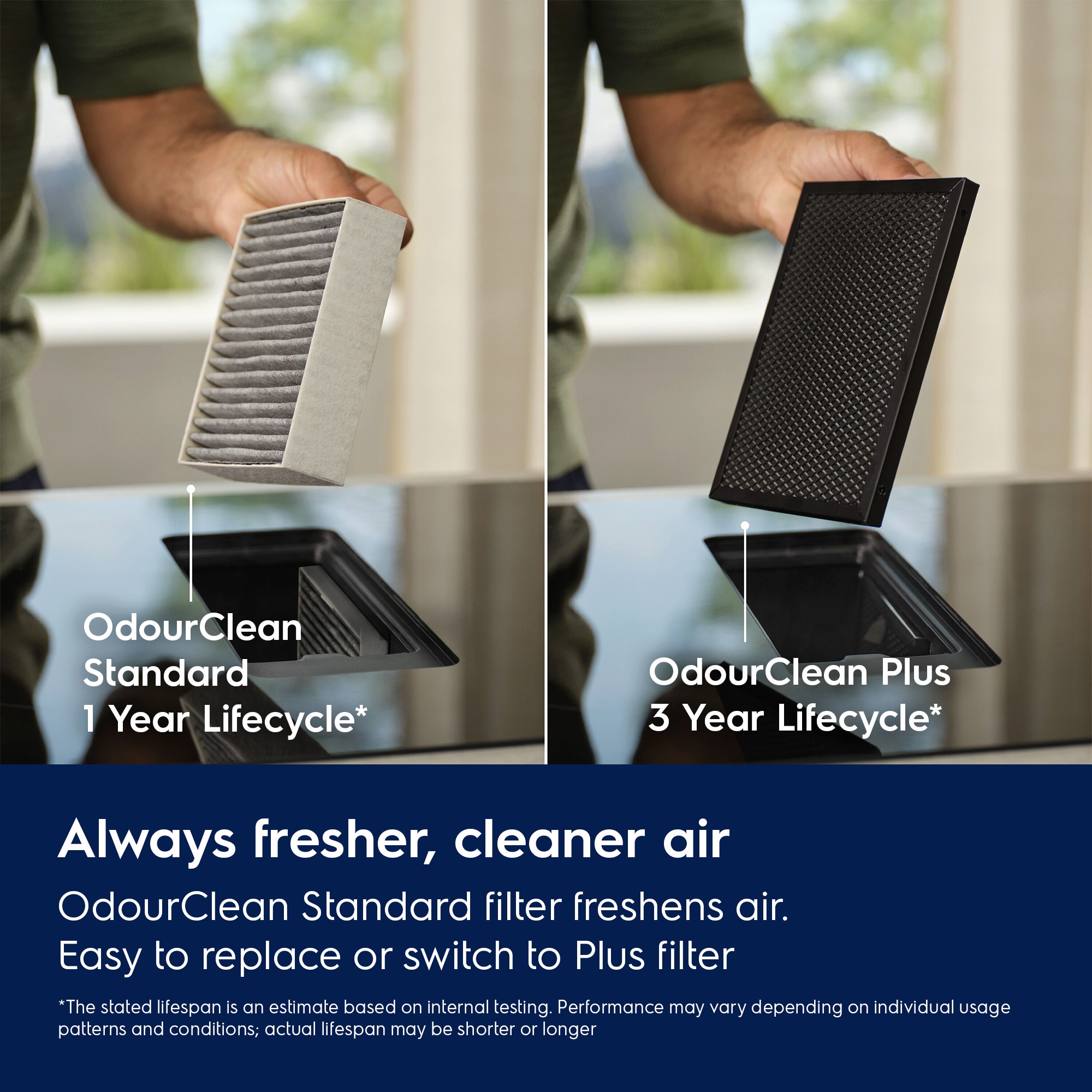 The Pleated OdourClean Standard Carbon filter reduces kitchen odours. Easily replaced to keep your kitchen air fresh. Can also be replaced with the OdourClean Plus filter.
