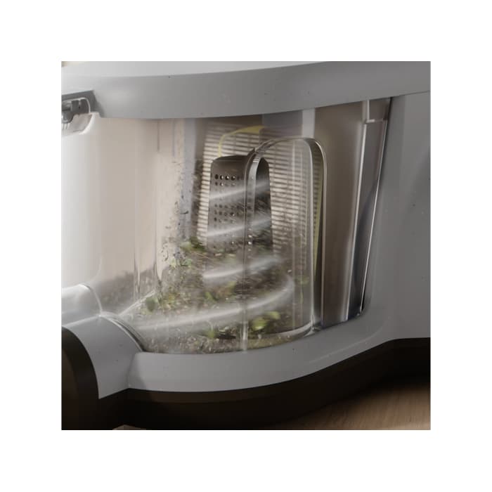 Vacuum cleaner with cyclone separator for efficient cleaning with less frequent bin emptying.*Based on internal test according to IEC 62885-2 edition 2.0.5.1.5, 10 & 5.12