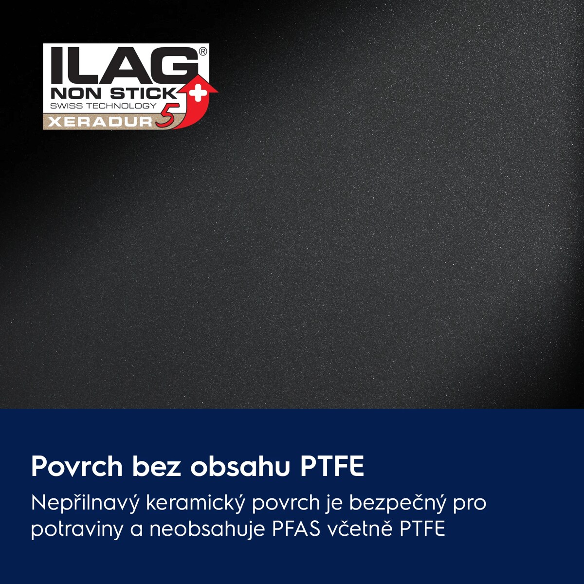 Povrch bez obsahu PTFE Nepřilnavý keramický povrch je bezpečný pro potraviny a neobsahuje PFAS včetně PTFE