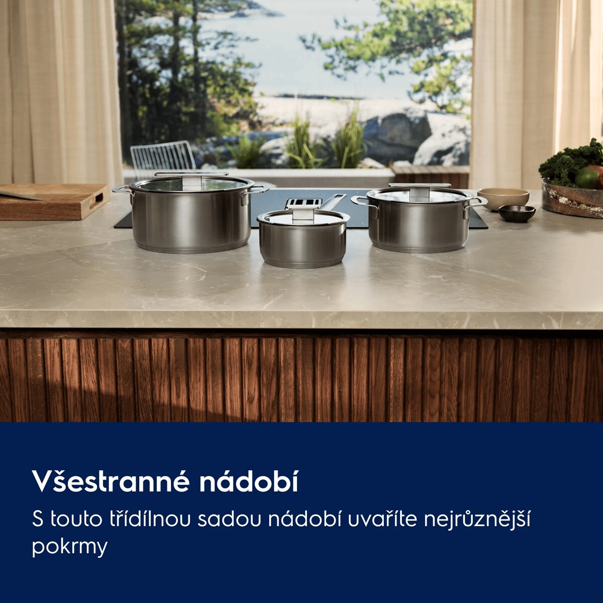 Všestranné nádobí na vaření S touto třídílnou sadou nádobí tvořenou jednou pánví a dvěma hrnci uvaříte nejrůznější pokrmy