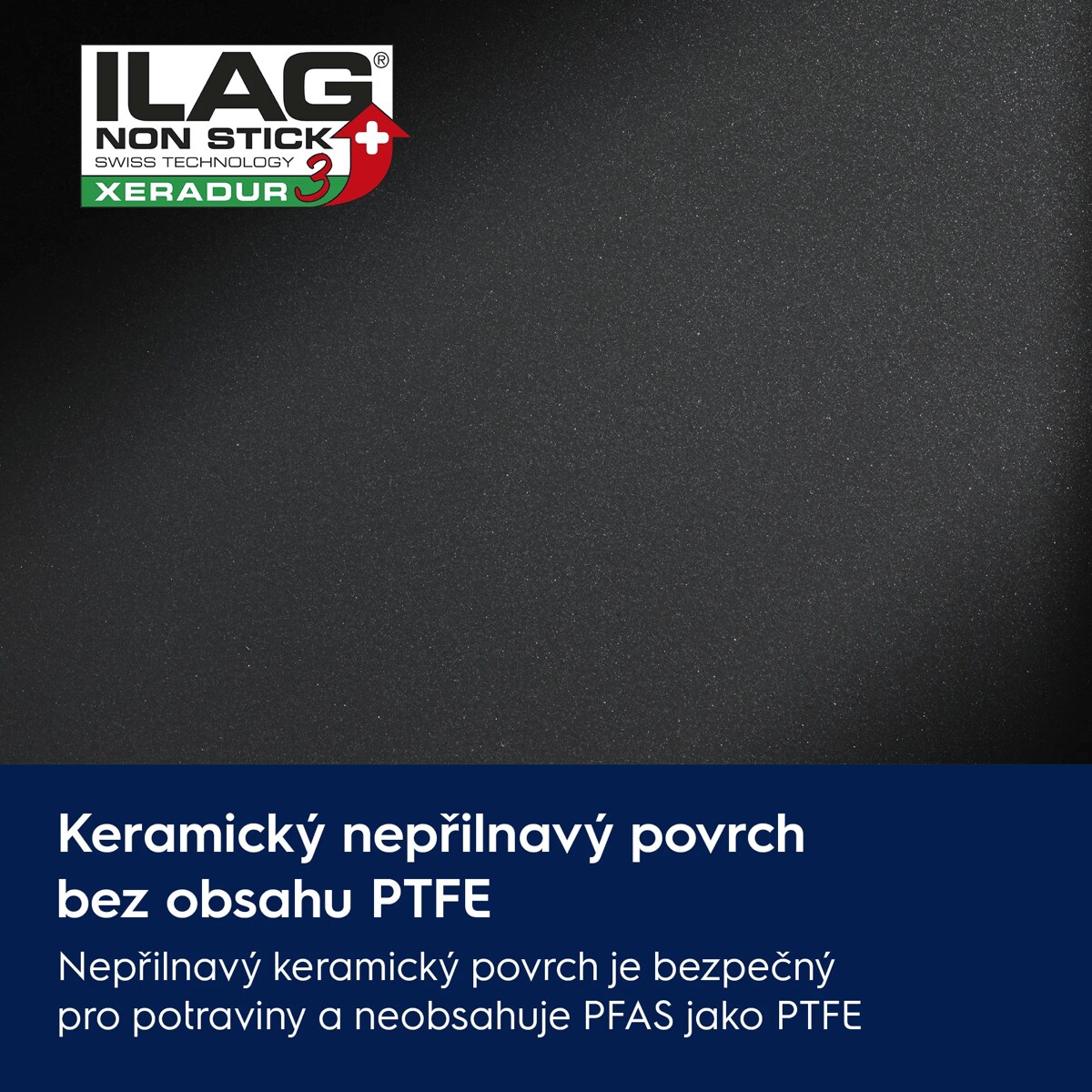 Keramický nepřilnavý povrch bez obsahu PTFE Nepřilnavý keramický povrch je bezpečný pro potraviny a neobsahuje PFAS jako PTFE