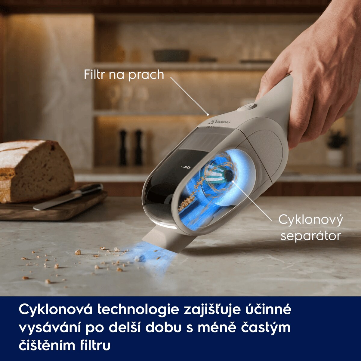 Cyklónová technologie zjišťuje účinné vysávání delší dobu s méně častým čištěním filtru      Filtr na prach Cyklonový separátor