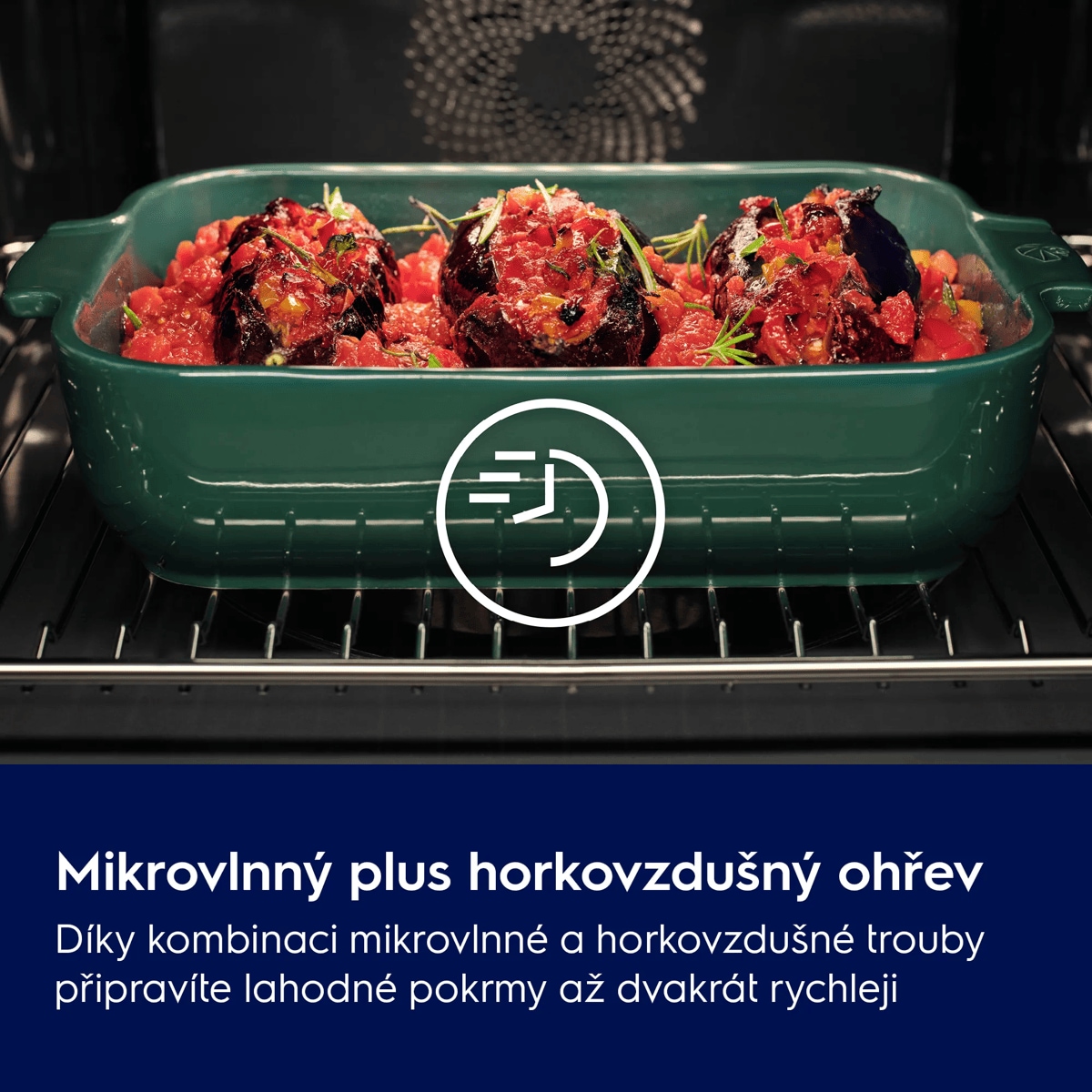 Mikrovlnný plus horkovzdušný ohřev Díky kombinaci mikrovlnné a horkovzdušné trouby připravíte lahodné pokrmy až dvakrát rychleji