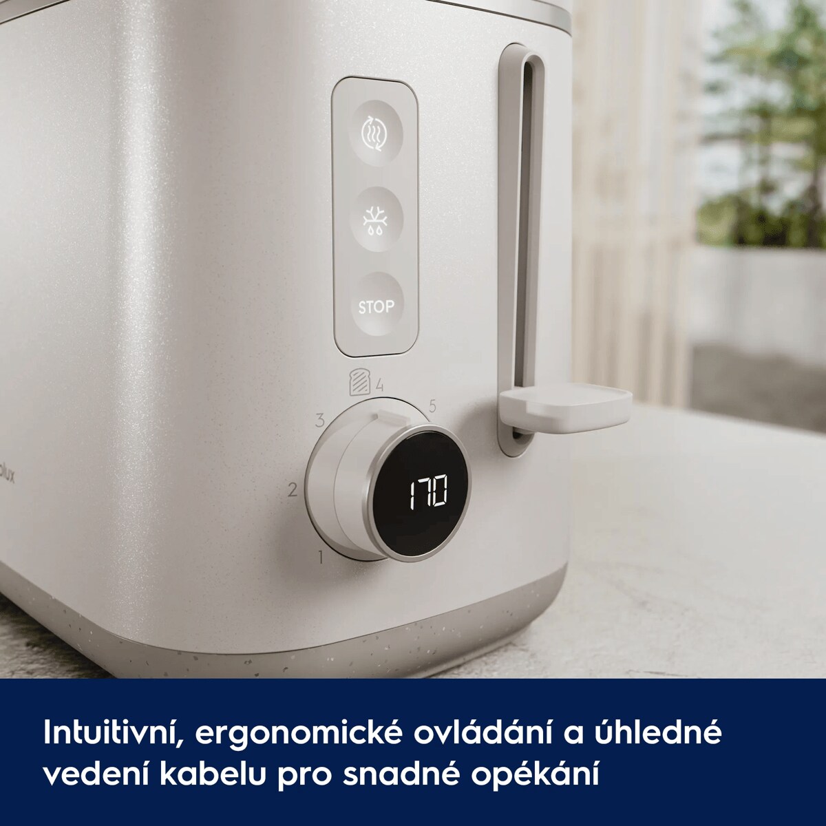 Intuitivní, ergonomické ovládání a úhledné vedení kabelu pro snadné opékání