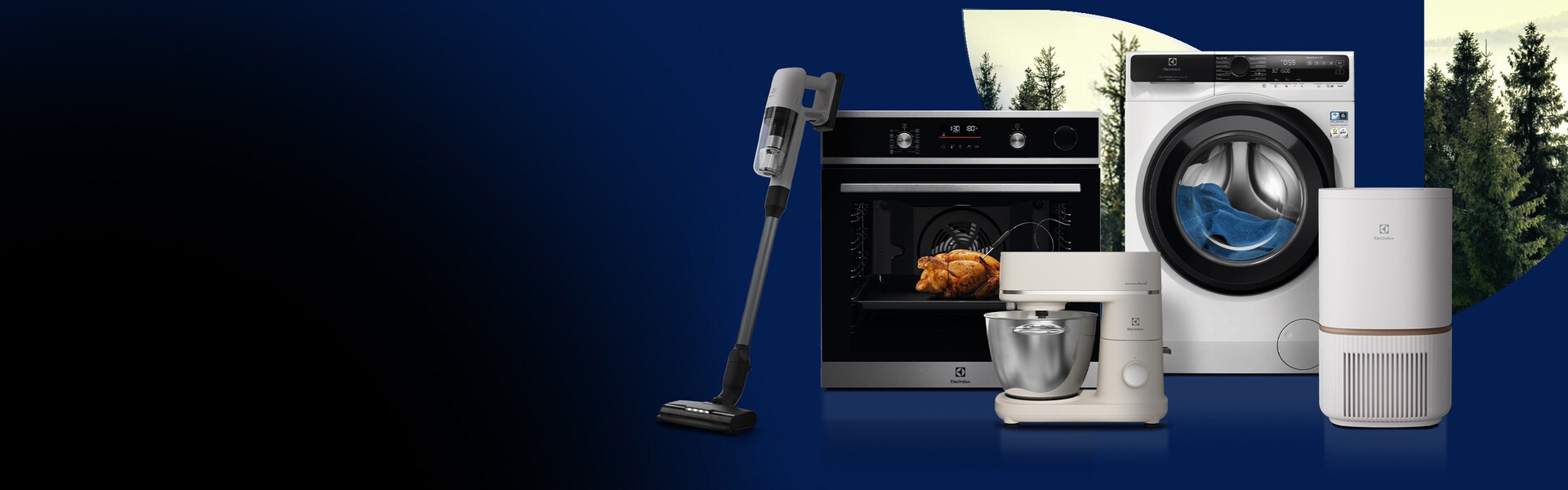 Spotřebiče Electrolux na tmavém pozadí