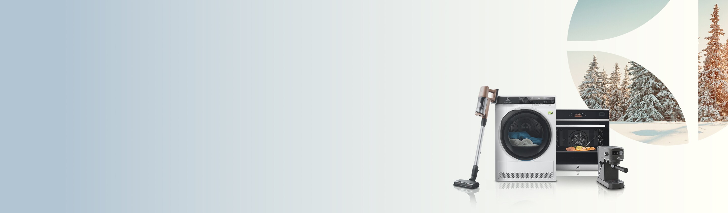 Spotřebiče Electrolux na světlém pozadí s vánoční dekorací